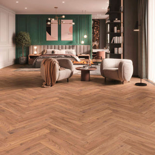 FIREBRAND OAK K455 PISO LAMINADO ESPESOR 8MM, EMPAQUE 11 TABLAS, MEDIDA 630 X 126 X 8MM CAJA 0.87 M2 HERRINGBONE