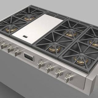 F6GRT486GS1 48" PARRILLA DE EMPOTRE PROFUNDO ITALIANA PROFESSIONAL GAS RANGE TOP FULGOR MILANO