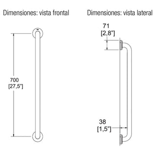 B-700-S BARRA DE SEGURIDAD RECTA 700 MM. ACERO INOXIDABLE HELVEX