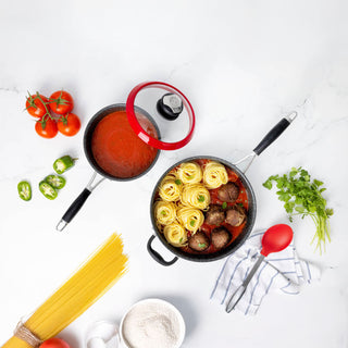 SET DE SARTENES DELUXE EASY RELEASE EFECTO PIEDRA 6 PZAS + 3 UTENSILIOS  ROYAL PRESTIGE