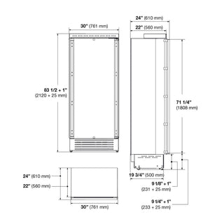 F7IRC30O1-R 30” CONGELADOR PANELABLE DERECHO MODULAR ITALIANO BUILT-IN FRIDGE COLUMN RIGHT HINGE FULGOR Milano