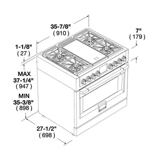 F6PDF364GS1 36” DUAL FUEL PRO RANGE WITH GRIDDLE ESTUFA DE EMPOTRE ITALIANA GAMA SOFIA PRO FULGOR Milano