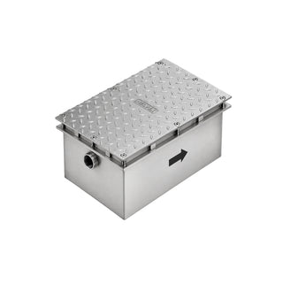IG-20 INTERCEPTOR DE GRASA DE ACERO CON CANASTILLA PARA SEDIMENTOS SÓLIDOS. CAUDAL DE 45 L/MIN Y CAPACIDAD DE RETENCIÓN 18 KG. CONEXIÓN PARA TUBO DE 2" PARA ROSCAR HELVEX