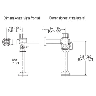FB-110-WC-4.8 FLUXÓMETRO DE SENSOR ELECTRÓNICO DE BATERÍAS PARA TAZA FLUX SPUD DE 38 MM 4.8 LPD, CROMO HELVEX
