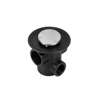 26 COLADERA CON TAPA CIEGA REDONDA TRES BOCAS. ACERO INOXIDABLE BRILLANTE HELVEX