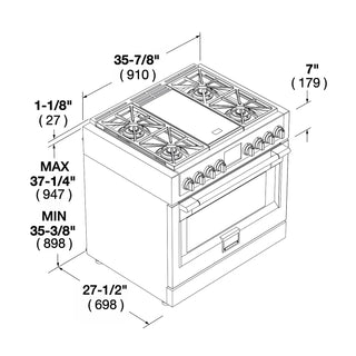 F6PDF364GS1 36” DUAL FUEL PRO RANGE WITH GRIDDLE ESTUFA DE EMPOTRE ITALIANA GAMA SOFIA PRO FULGOR Milano