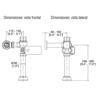 FB-110-38 FLUXÓMETRO DE SENSOR ELECTRÓNICO DE BATERÍAS PARA TAZA FLUX SPUD DE 38 MM 6 LPD, CROMO HELVEX