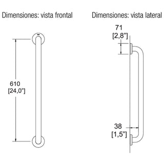 B-610-S BARRA DE SEGURIDAD RECTA 610 MM. ACERO INOXIDABLE HELVEX