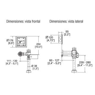 FC-110-38-3.5 FLUXÓMETRO DE SENSOR ELECTRÓNICO DE CORRIENTE PARA TAZA FLUX SPUD DE 38 MM 3.5 LPD, CROMO HELVEX