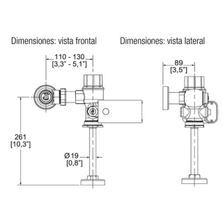 FB-185-19-0.5 FLUXÓMETRO DE SENSOR ELECTRÓNICO DE BATERÍAS PARA MINGITORIO SPUD DE 19 MM 0.5 LPD, CROMO HELVEX