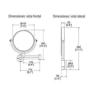 ES-001 ESPEJO RETRÁCTIL DE DOBLE VISTA GIRATORIO CON AUMENTO DE 3X EN UNA CARA CROMO HELVEX