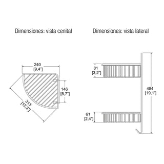 REJ-05 REPISA DE REJILLA ESQUINERA DOBLE CROMO HELVEX