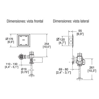 FC-185-19-0.5 FLUXÓMETRO DE SENSOR ELECTRÓNICO DE CORRIENTE PARA MINGITORIO SPUD DE 19 MM 0.5 LPD, CROMO HELVEX