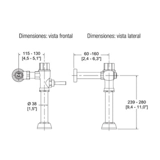 110-38 FLUXÓMETRO DE MANIJA PARA TAZA FLUX SPUD DE 38 MM 6 LPD, CROMO HELVEX