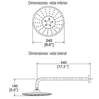 H-3302 REGADERA REDONDA CON BRAZO Y CHAPETÓN MULTICHORRO CON BOTÓN DE CAMBIOS (3 TIPOS DE CHORRO) CON SISTEMA ANTICALCÁREO PLATO ANCHO 10", CROMO HELVEX