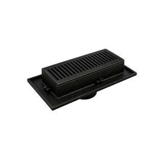 2714 COLADERA DE REJILLA RECTANGULAR CON CAMPANA. CONEXIÓN PARA TUBO DE 102 MM (4") PARA ROSCAR. PARA PATIOS, GARAGES, TERRAZAS, TRÁNSITO PESADO. GRAN CAPACIDAD DE DRENADO, CON SELLO HIDRÁULICO HELVEX