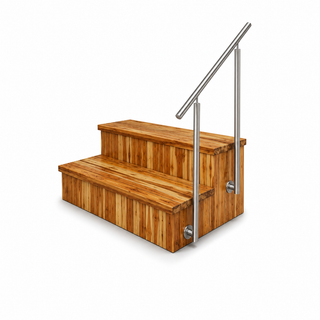 ESCALONES DE MADERA TECA CON BARANDAL DE ACERO PARA JACUZZI