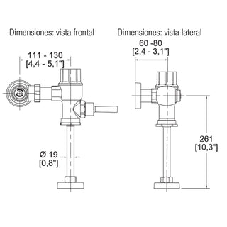 185-19 FLUXÓMETRO DE MANIJA PARA MINGITORIO SPUD DE 19 MM 3 LPD, CROMO HELVEX