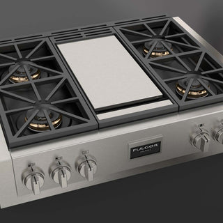 F6GRT364GS1 SOFIA 36” PARRILLA DE EMPOTRE PROFUNDO PRO GAS RANGETOP WITH GRIDDLE FULGOR MILANO