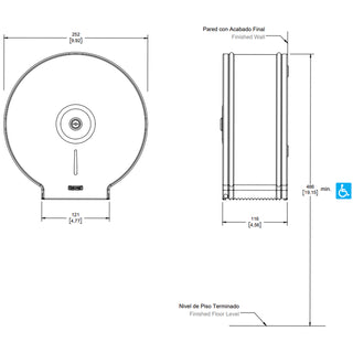 MB-2527-AI DISPENSADOR DE PAPEL HIGIÉNICO DE ROLLO DE 252 MM DE DIÁMETRO POR 116 MM DE ANCHO PARA ROLLOS DE 23 CM, DE HASTA 10 CM DE ANCHO. ACERO INOXIDABLE HELVEX