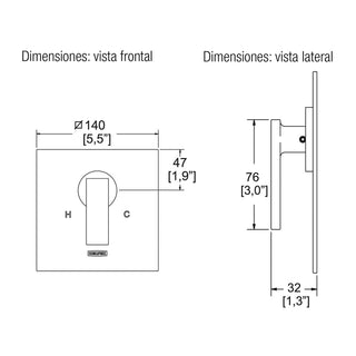 E-700 MONOMANDO PARA REGADERA O TINA SIN DESVIADOR VÉRTIKA CROMO HELVEX