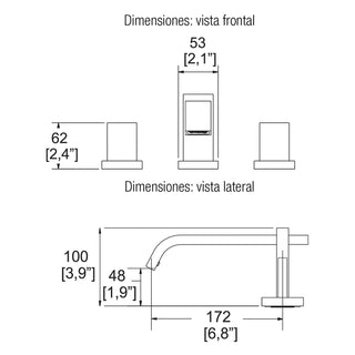 MP-1000 MEZCLADORA PARA LAVABO 8" A 12" VÉRTIKA CROMO. INCLUYE CONTRA DE PUSH HELVEX